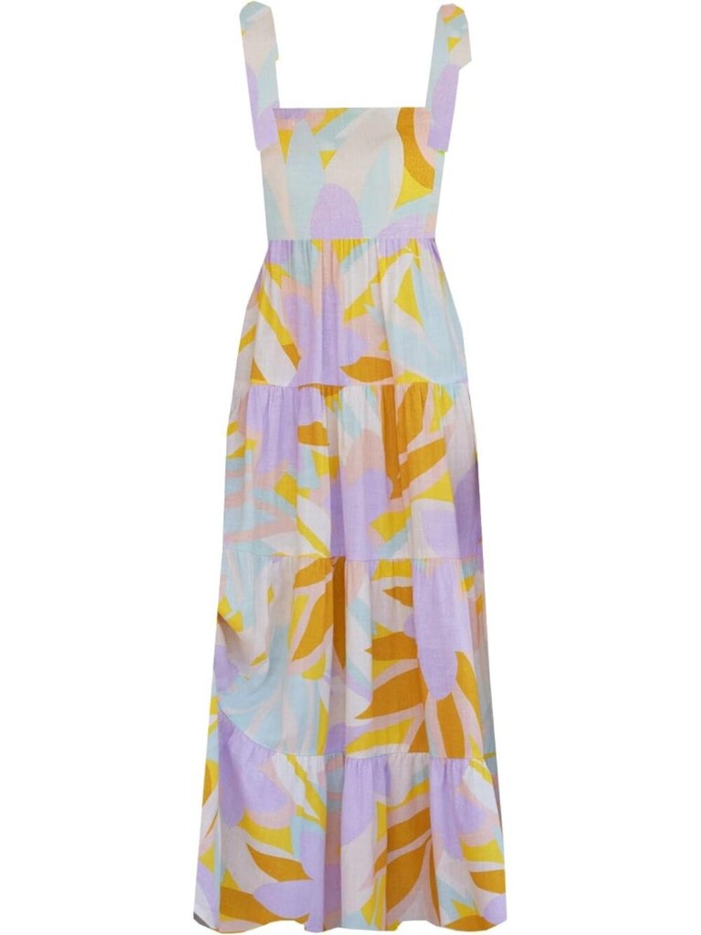 Women's Yellow Sleeveless Square Neck Ruffle Flowy Imported Maxi Dress